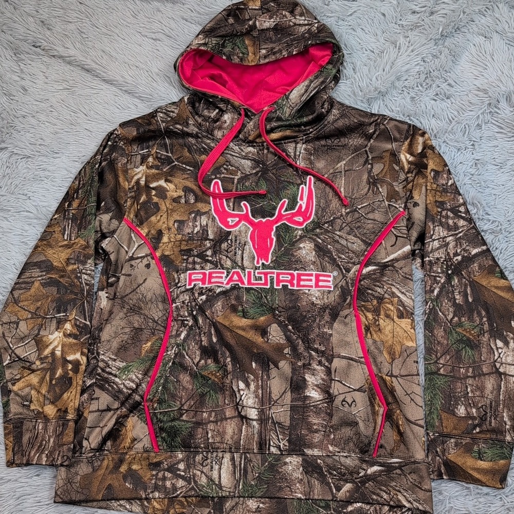 Realtree‎ Xtra Sweatshirt Womens  M Green Pink Hoodie Camo Hunting Outdoors